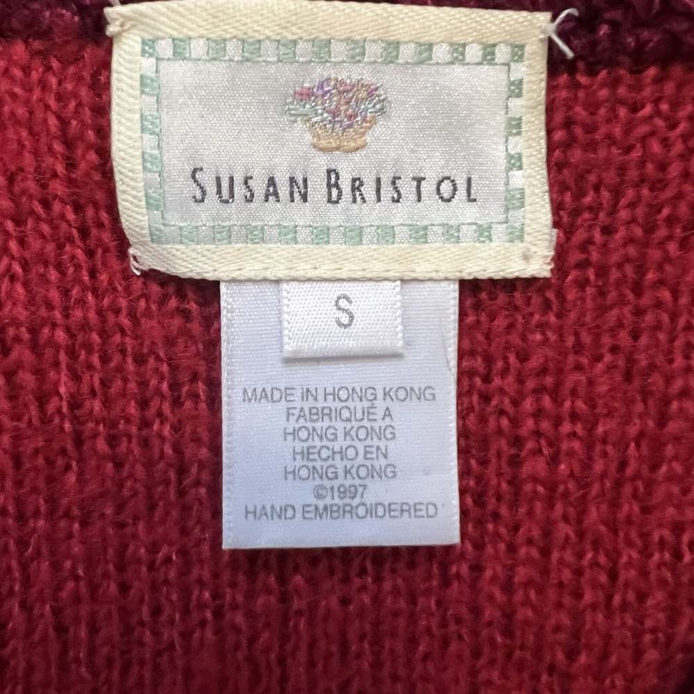 90s Susan Bristol Wool Blend Sweater Vest Hand Embroidered Womens Small Vintage - Picture 4 of 9